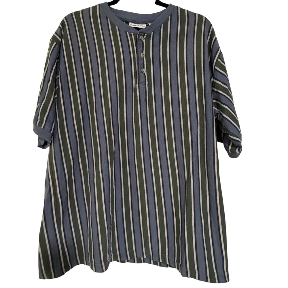 Vtg 90s Grunge Skater Vertical Striped Willow Bay Henley collar men T Shirt XL